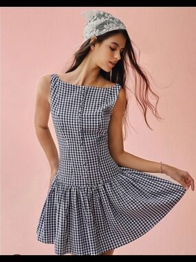 wild fable Black and White Gingham Fit-and-Flare Dress